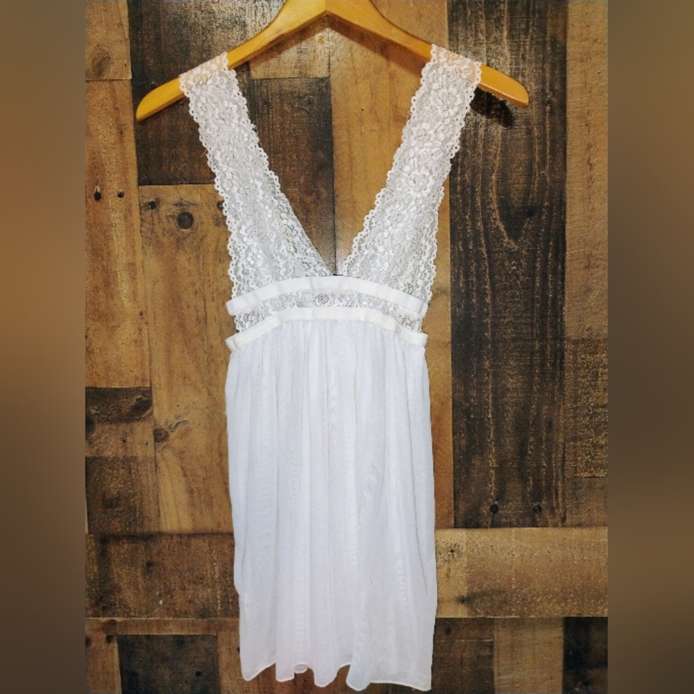 Shein White Lace Sheer Chemise One Size - Picture 5 of 5